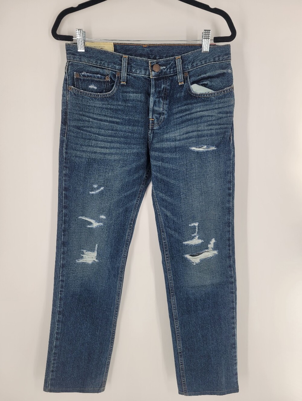 Hollister Mens Slim Straight Distressed Dark Blue Jeans Size 30 New